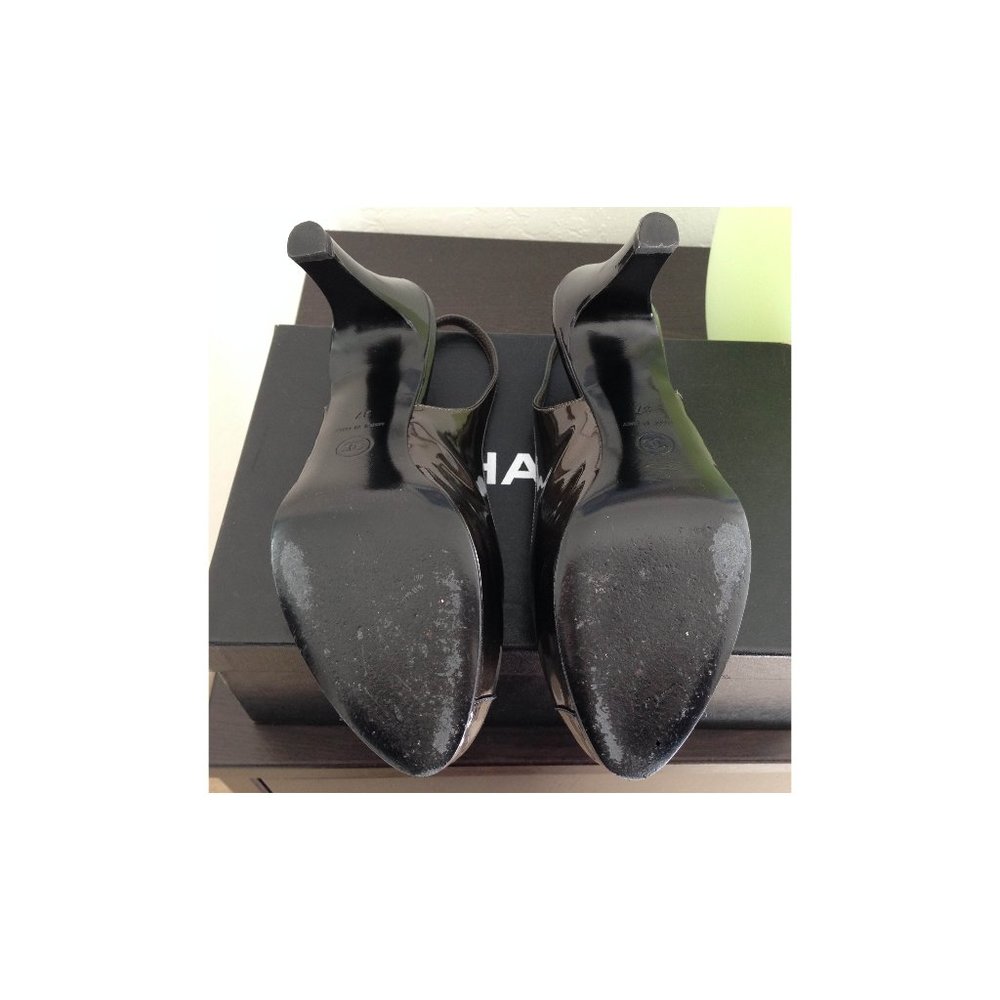 Auth Chanel CC LOGO TOE bronze w/ black slingback pumps box bags SZ 7 US 37 EU - Picture 8 of 11